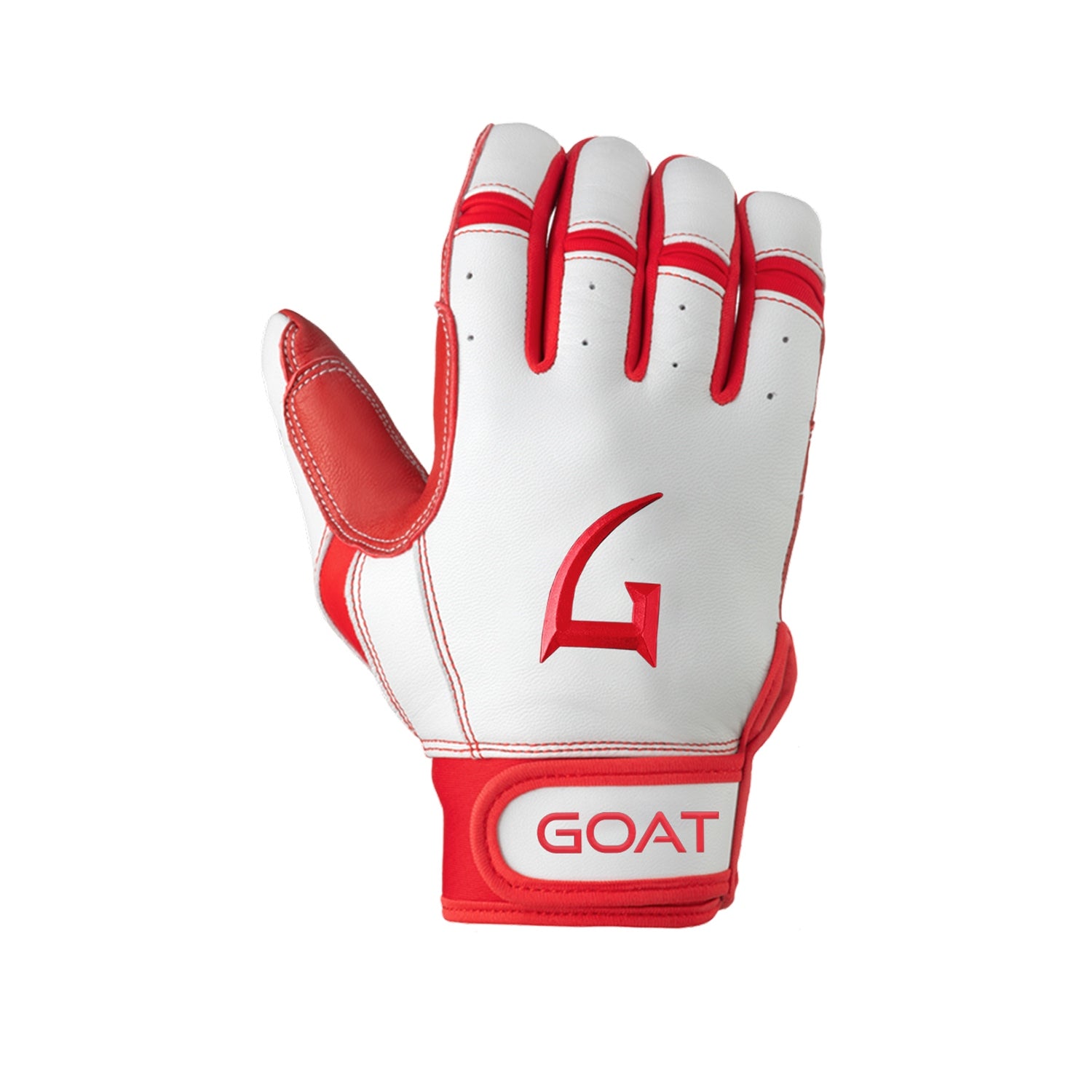 GOAThletic white and red premium short cuff baseball batting gloves with white background