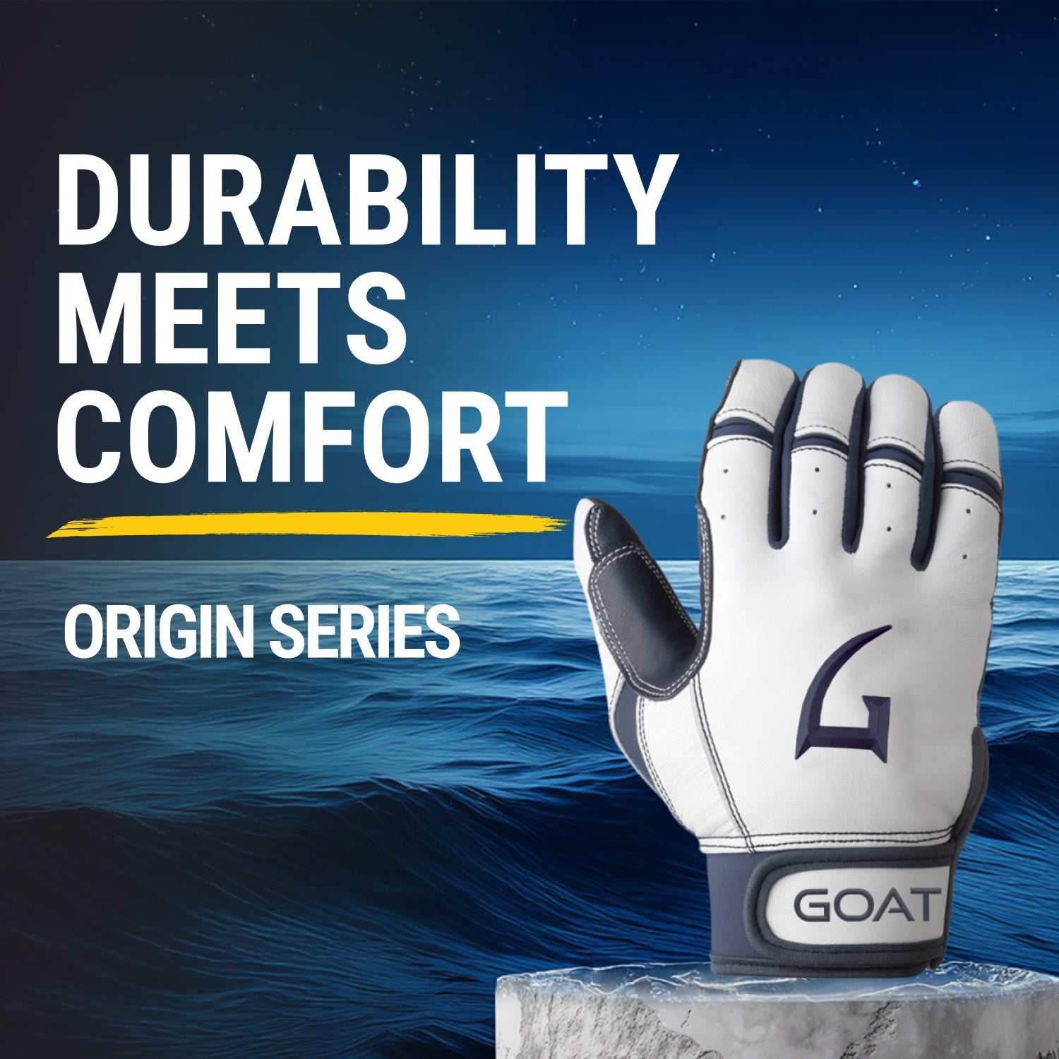 Origin Series Short Cuff White and Navy Blue Batting Gloves