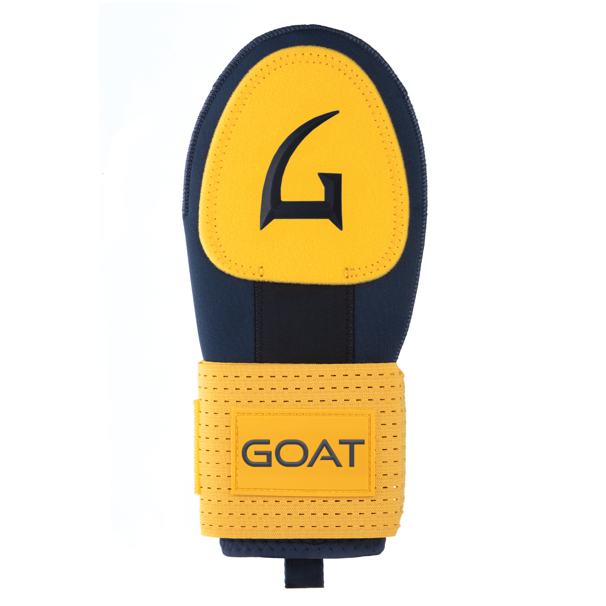 Sliding mitt with Navy Blue and Yellow color and the 'GOAT' brand logo