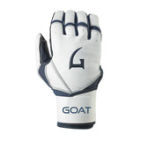 GOAThletic white and navy premium long cuff baseball batting gloves with white background