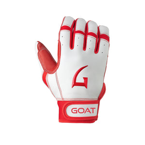 GOAThletic white and red premium short cuff baseball batting gloves with white background