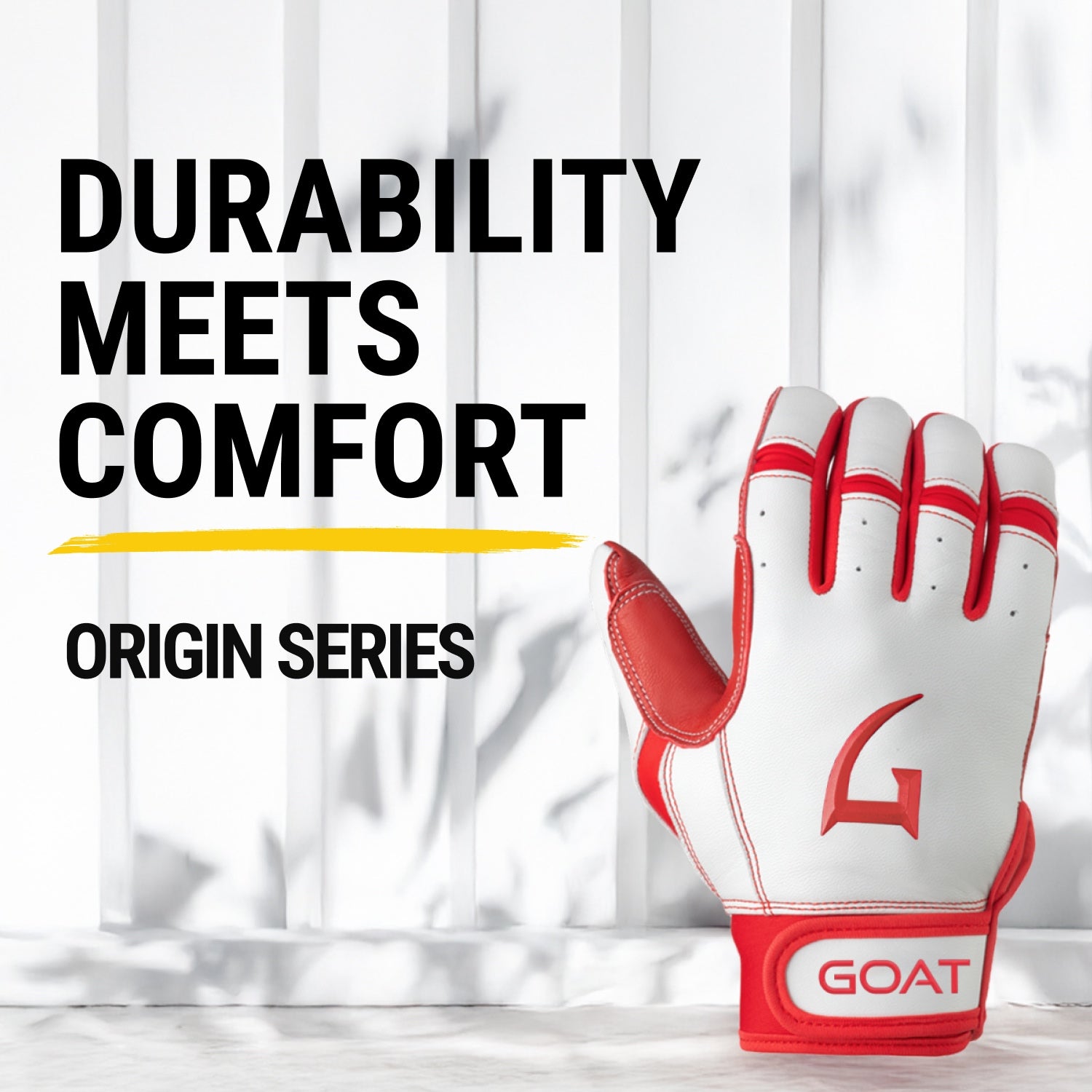 GOAThletic Origin Series white and red batting gloves Durability Meets Comfort promotional image