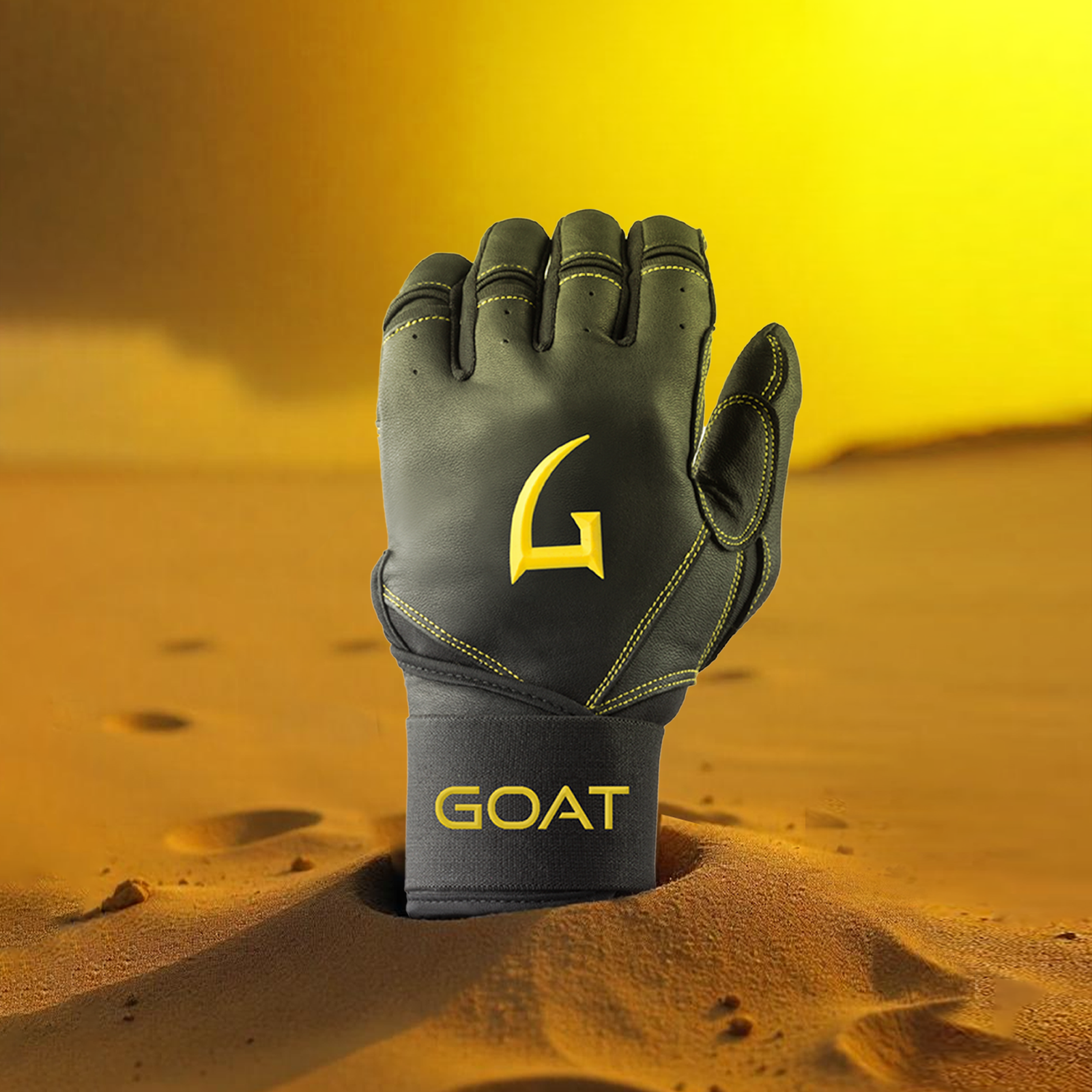 Legacy Series Long Cuff Black and Yellow Batting Gloves