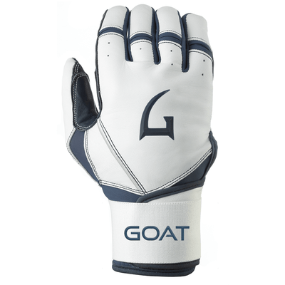 Goat Origin Series Long Cuff White and 
Navy Blue Batting Gloves For Right Hand