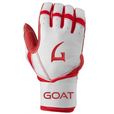 Goat Origin Series Long Cuff White and 
Red Batting Gloves For Right Hand